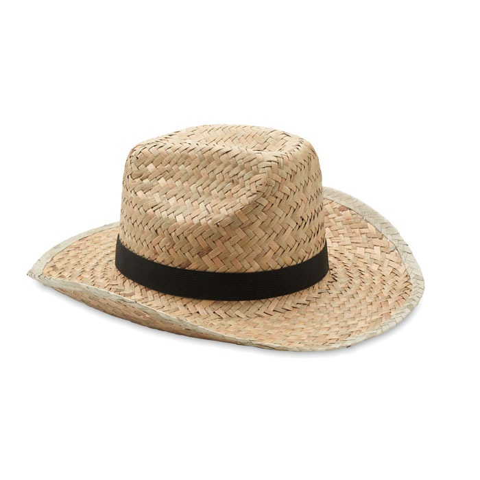 Chapeau de cowboy en paille naturelle avec bande en polyester - Estialescq