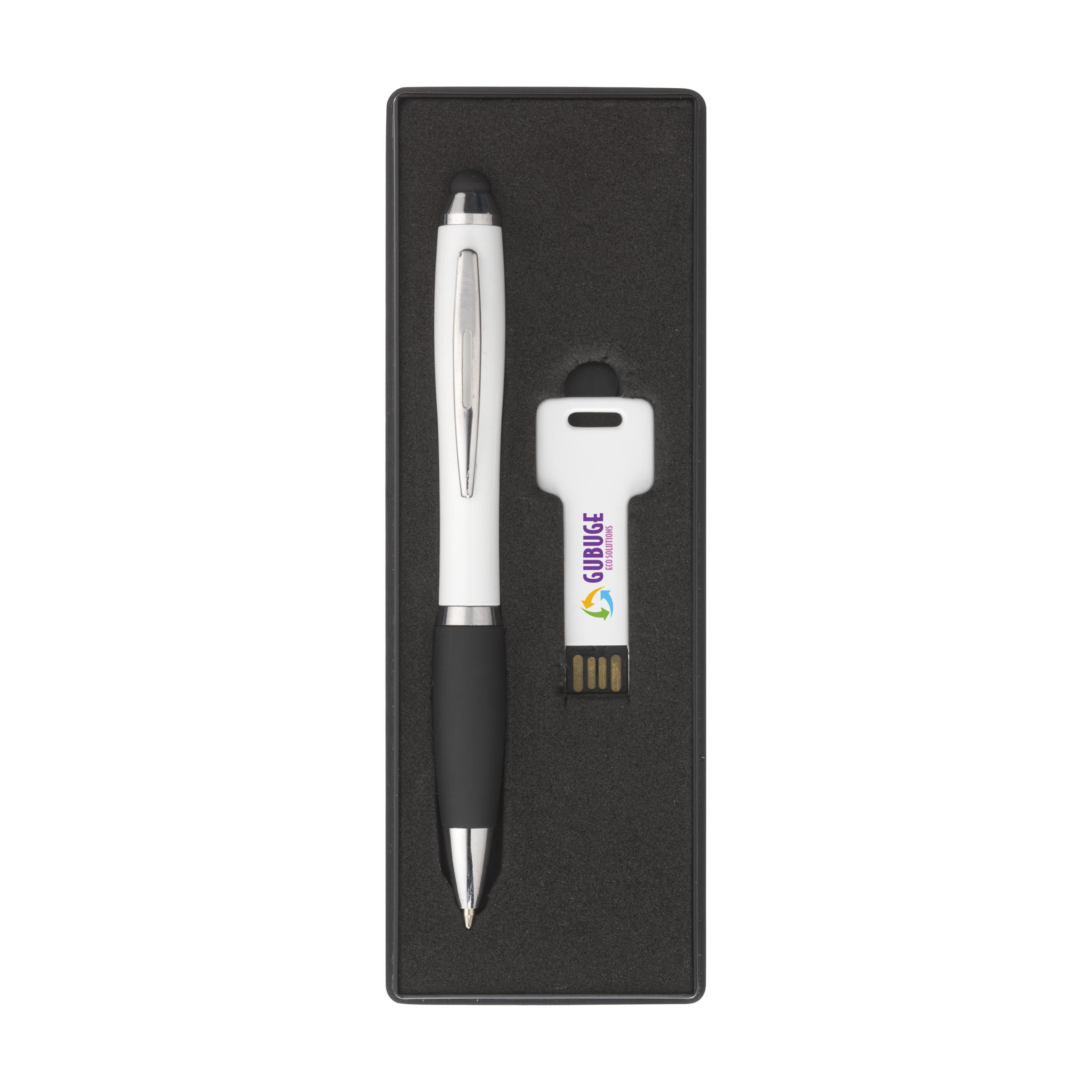 Ensemble Cadeau du Stylo Chic Bleu avec USB - Angles