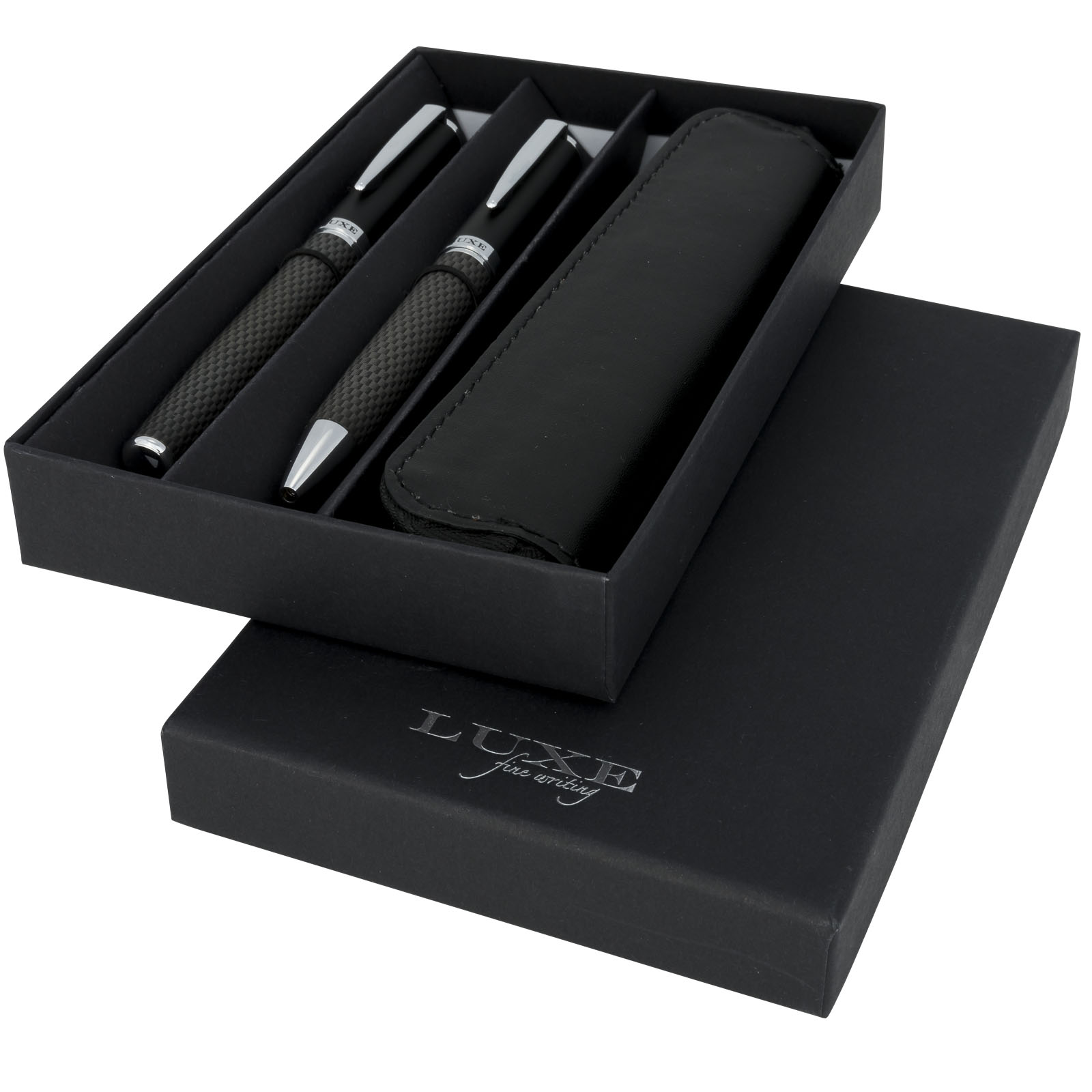 Carbon duo pen cadeau set met etui (zwarte inkt) - Antwerpen