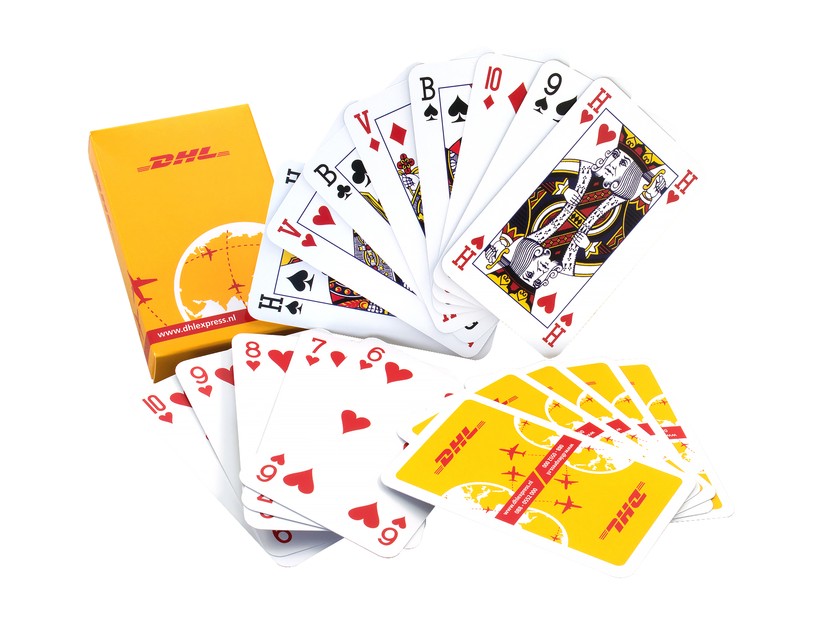 Cartes à jouer recto blanc et verso rouge. Jeu de 52 cartes à