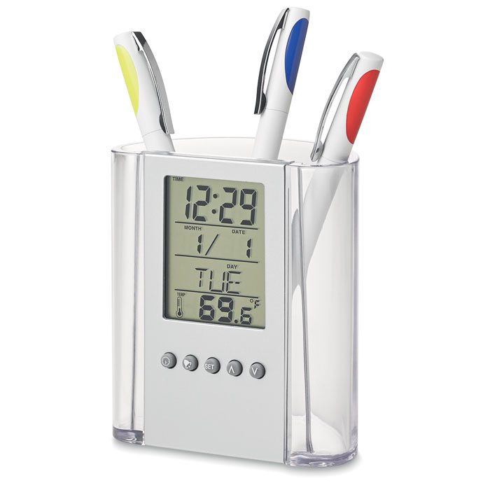 Porte-stylo multifonctionnel avec calendrier, réveil et thermomètre - Villy-en-Trodes - Zaprinta Belgique