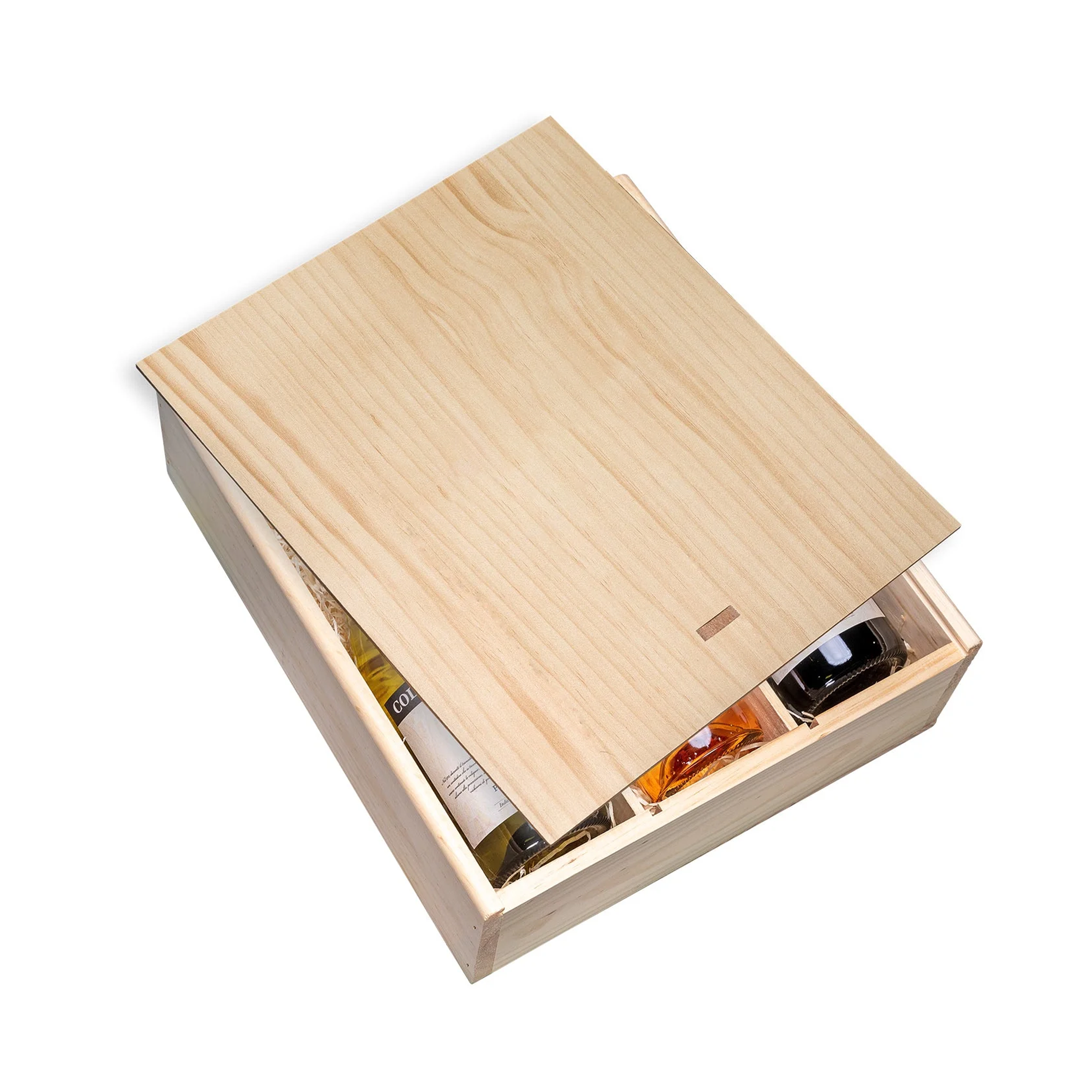 Wine box with sliding lid 3-pocket