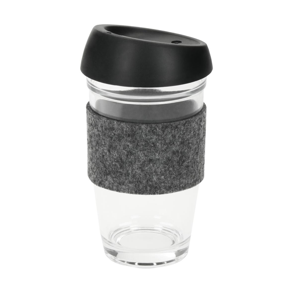 Tasse à café en verre borosilicaté avec couvercle en silicone et manchon en feutre 500ml - Pruniers-en-Sologne