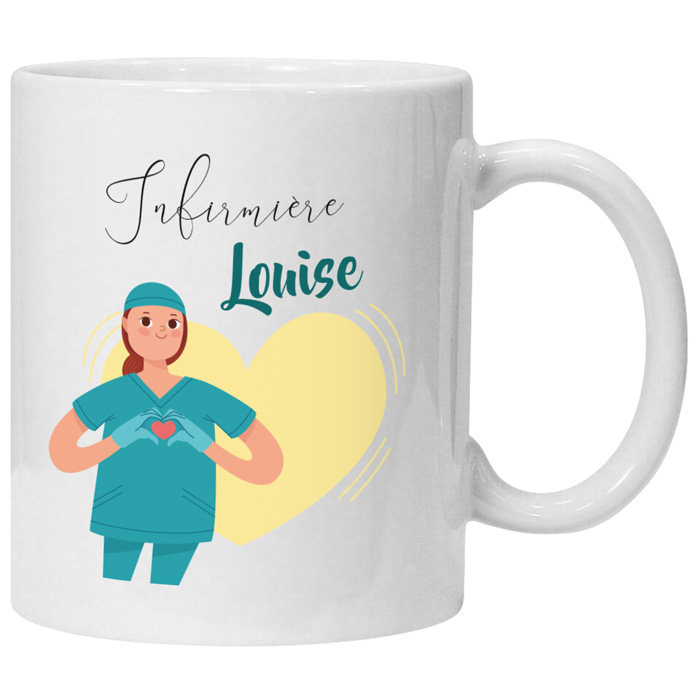 Mug infirmière personnalisé Coeur qui bat avec prénom - Asha