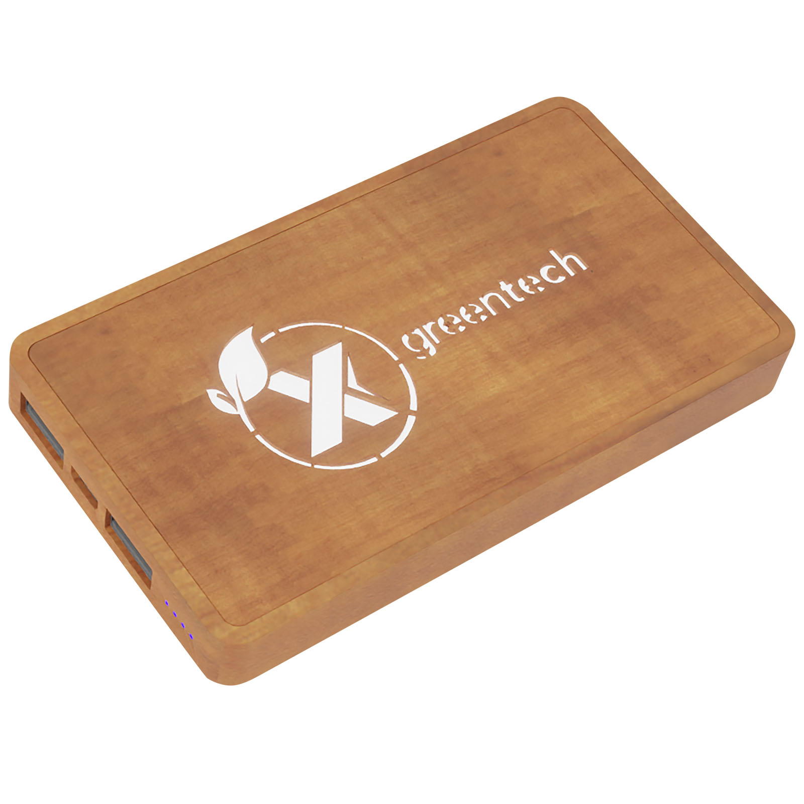 Houten Draadloze Oplaadbare Powerbank 5000 mAh met Verlicht Logo - Gent