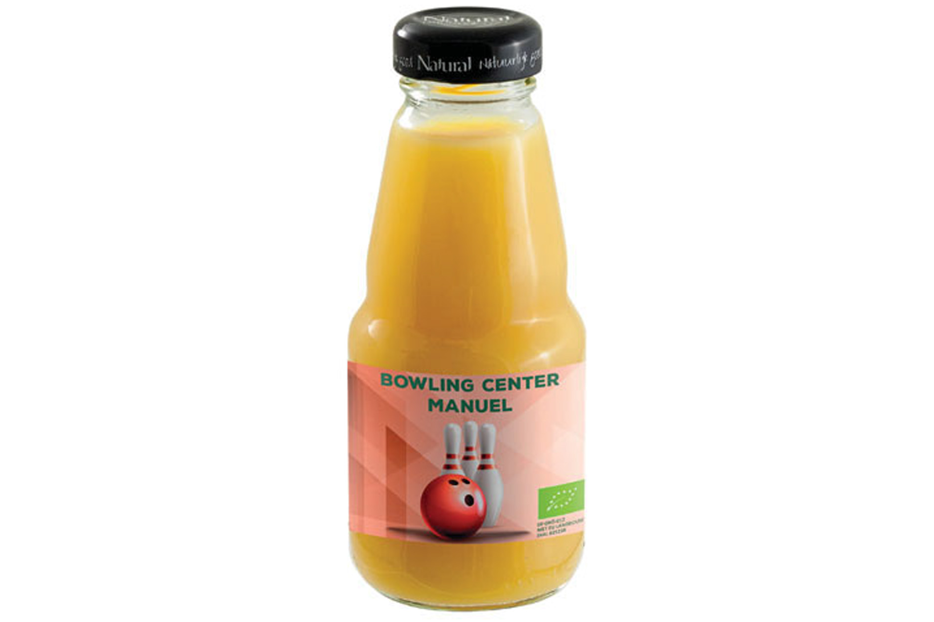 Jus d'orange en bouteille de verre de 200ml avec bouchon noir - Beaufort