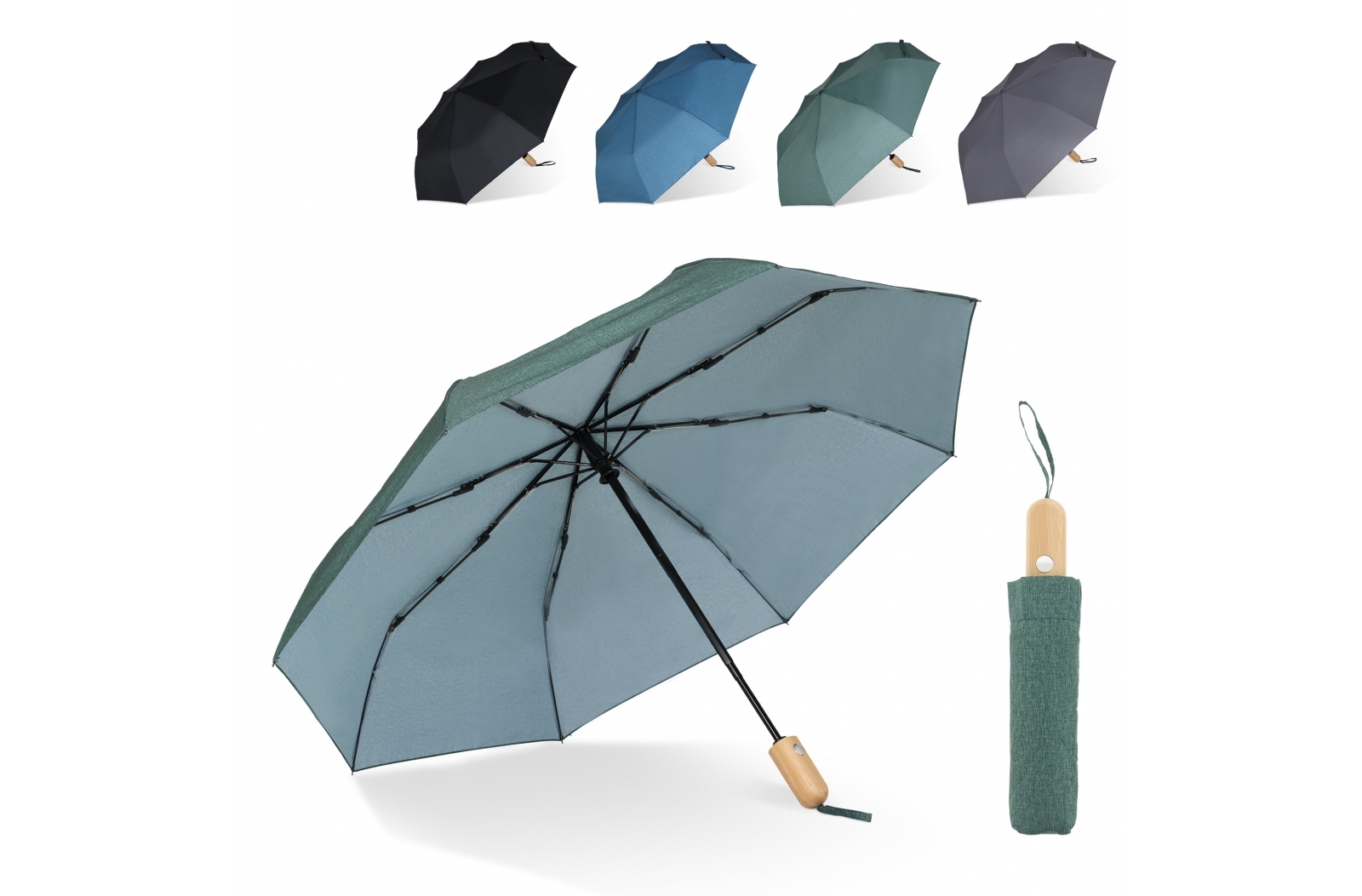 Parapluie pliable 21” en R-PET. Ouverture automatique