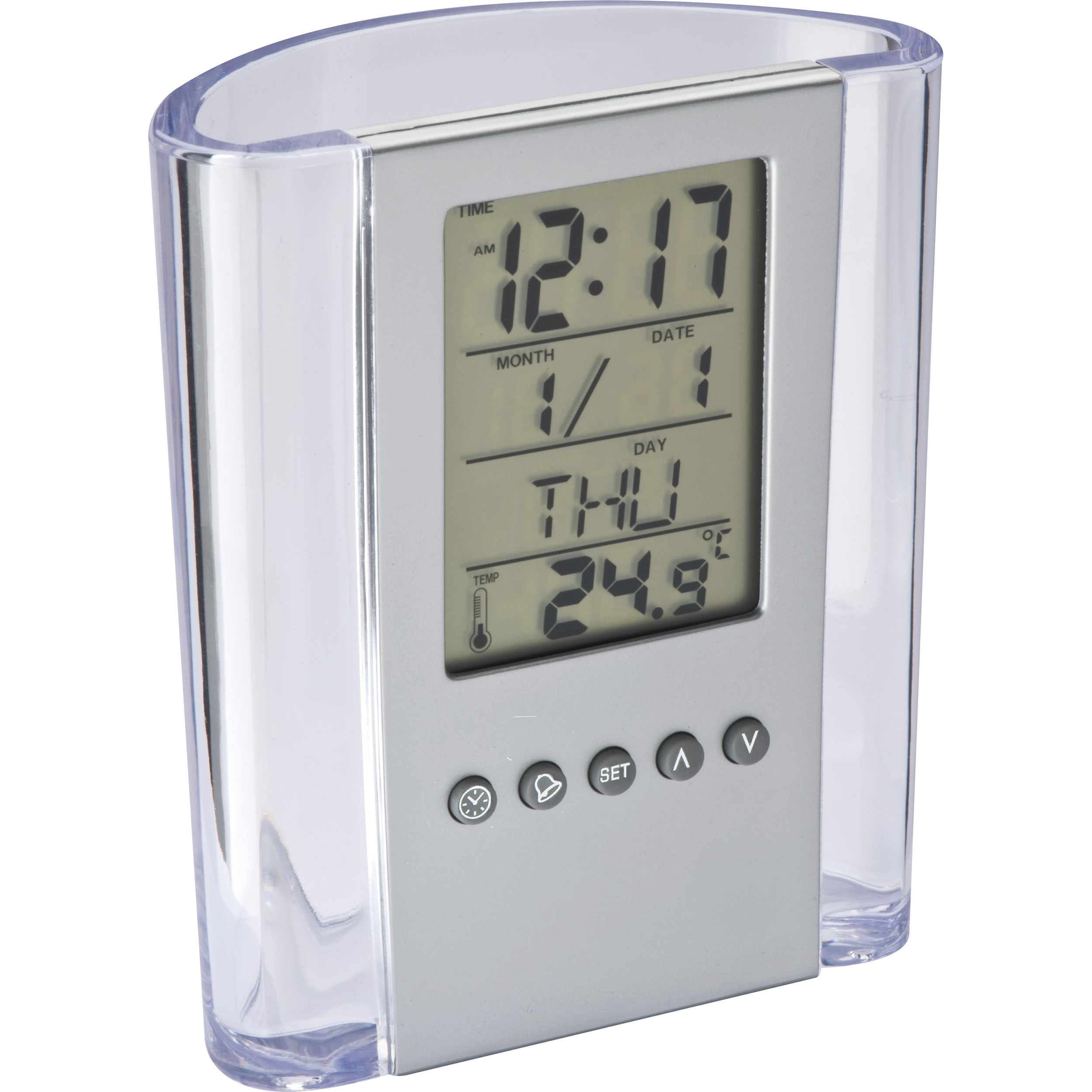 Transparante acryl pennenhouder met kalender en thermometer - De Panne